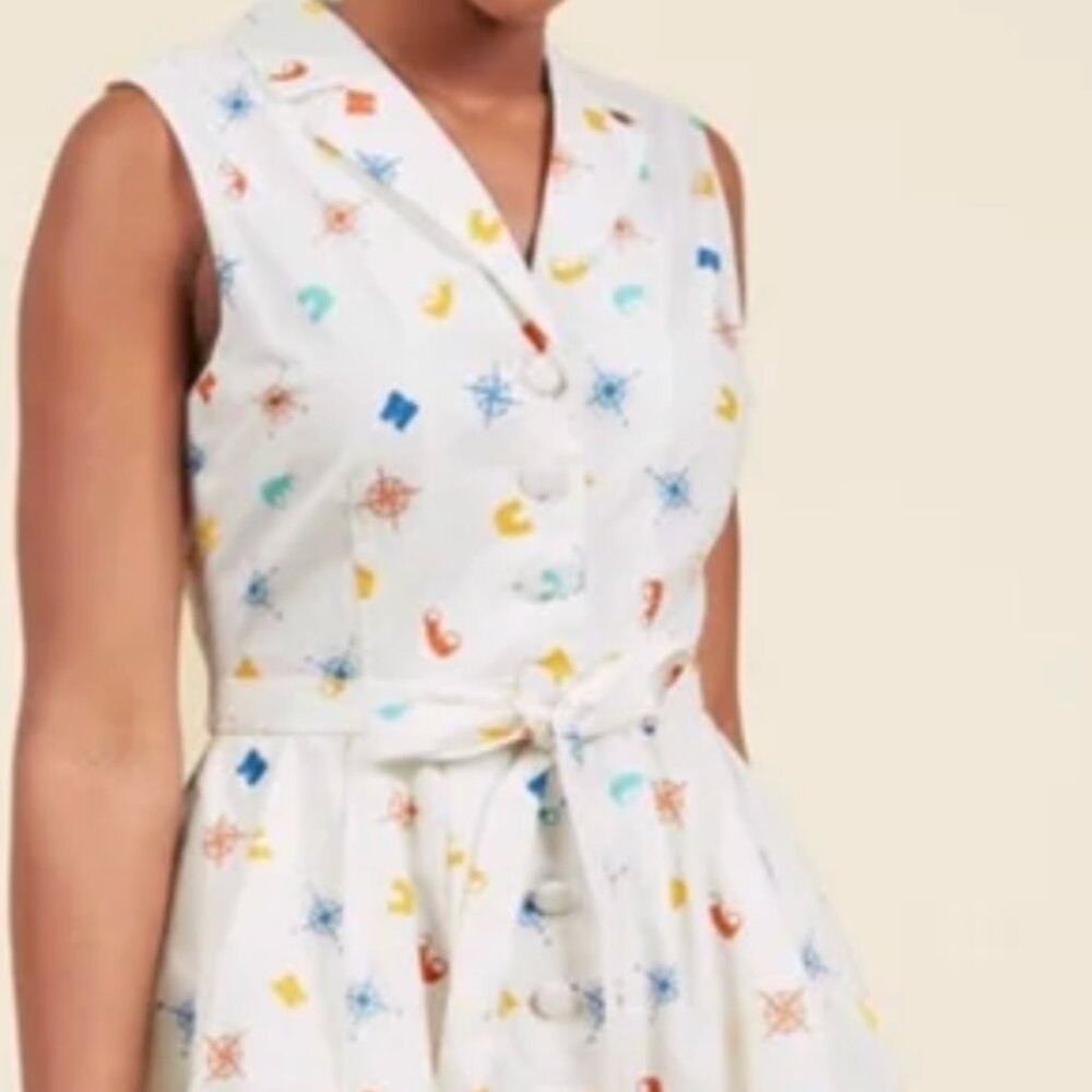 Modcloth White Nautical Pattern Dress